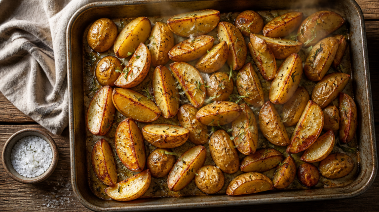 Pommes de terre rôties dorées illustrant la cuisson des pommes de terre au four