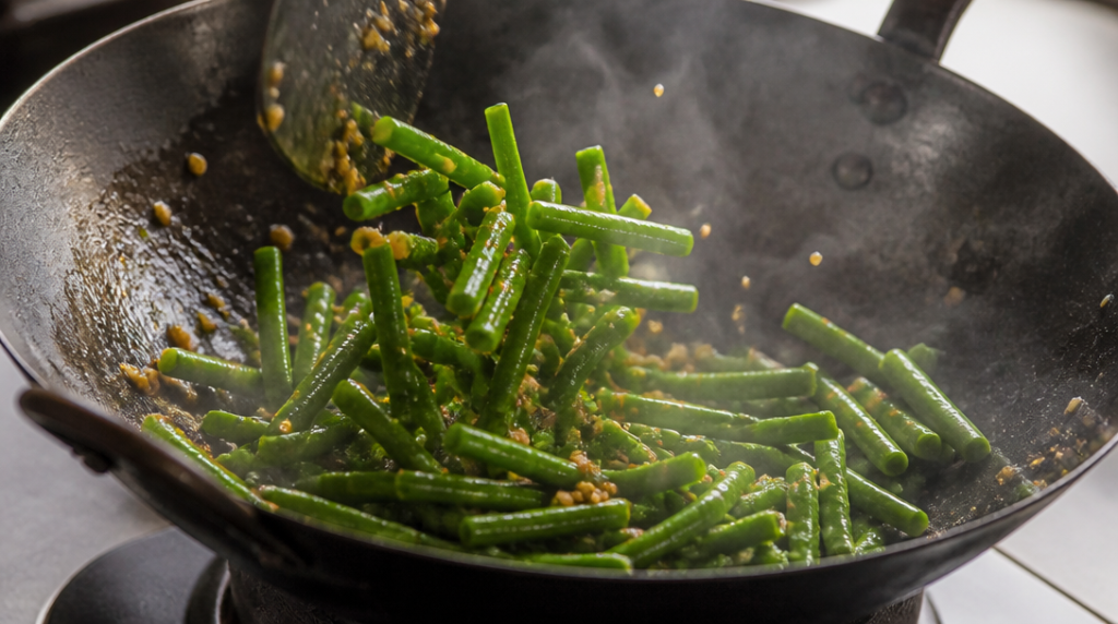 Haricot kilomètre sauté au wok ail-gingembre
