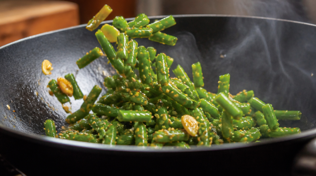 Sauté de haricot kilomètre au sésame au wok