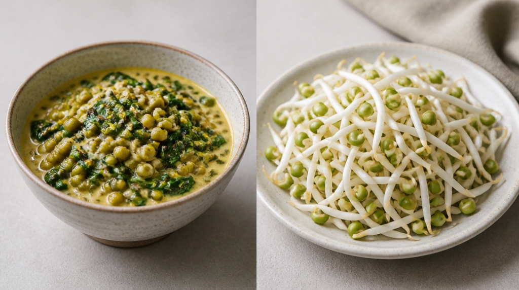 Grains et germes de haricot mungo en cuisine