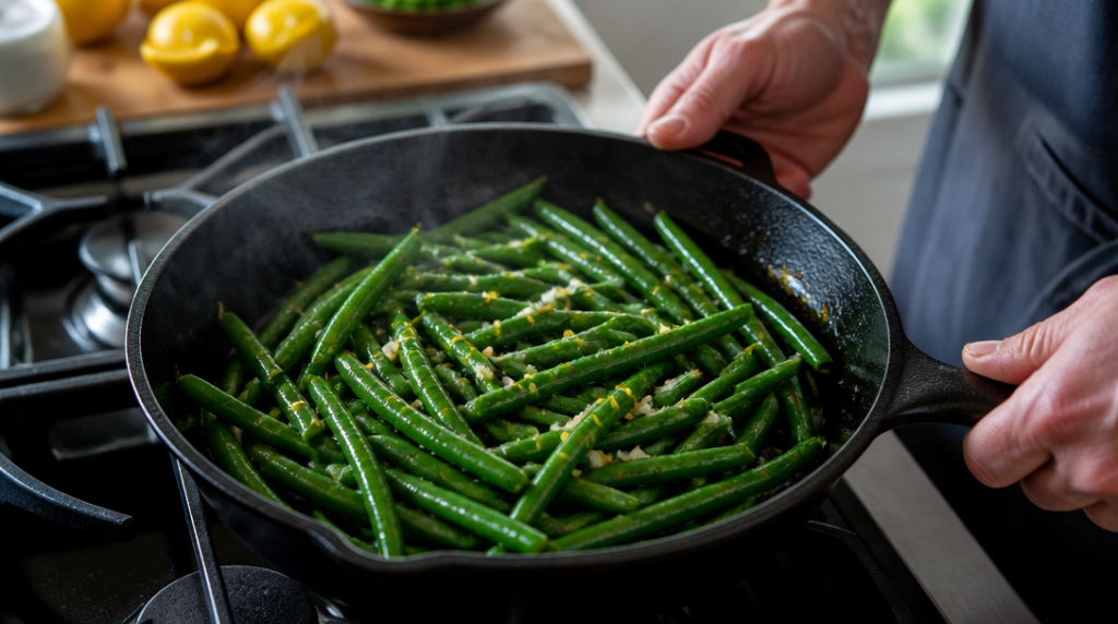 Poêlée de haricots verts ail et citron al dente