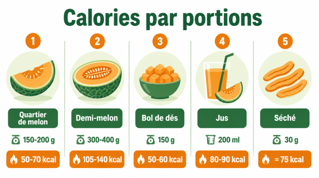 Infographie calories par portions de melon courantes