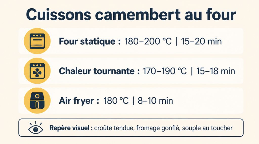 Temps de cuisson et températures du camembert au four