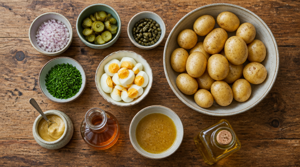 Ingrédients de vinaigrette à la moutarde, cornichons et œufs durs