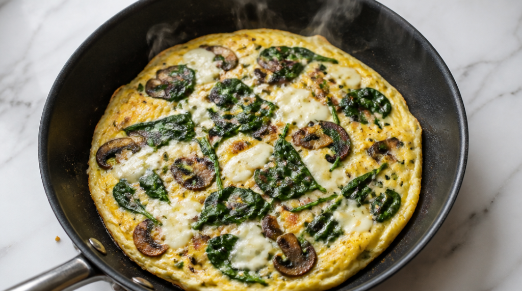 Omelette protéinée aux épinards et champignons, salée