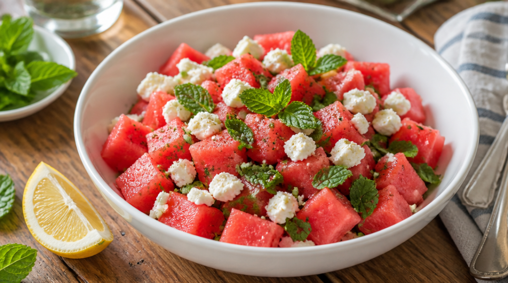 Salade pastèque feta menthe, fruit pas légume