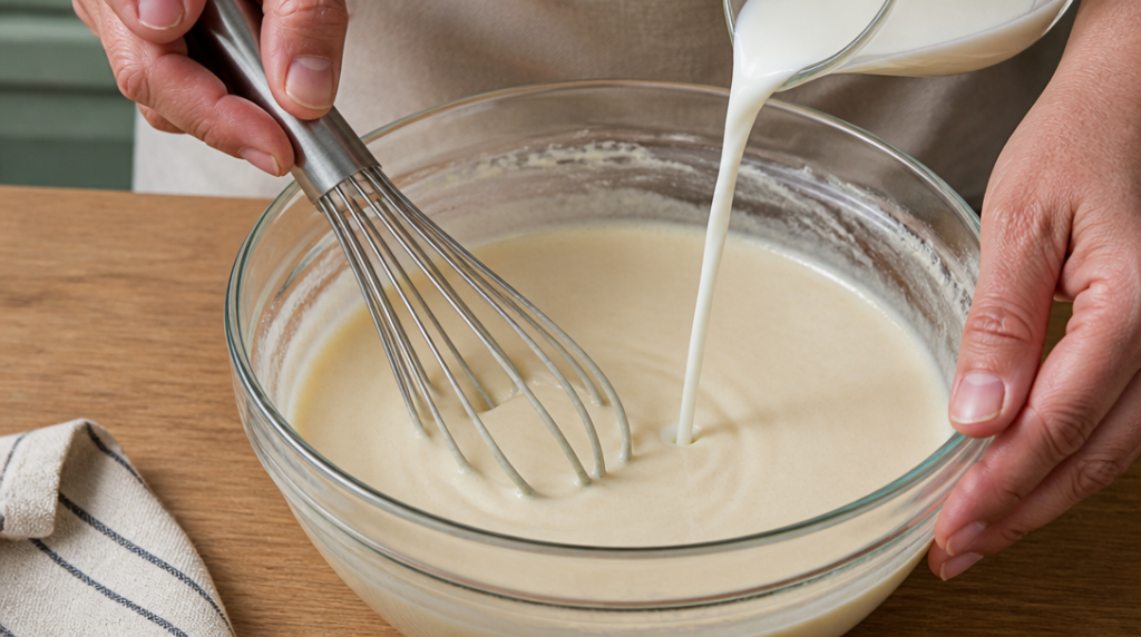 Pâte sans grumeaux fouettée, consistance de pâte à crêpe