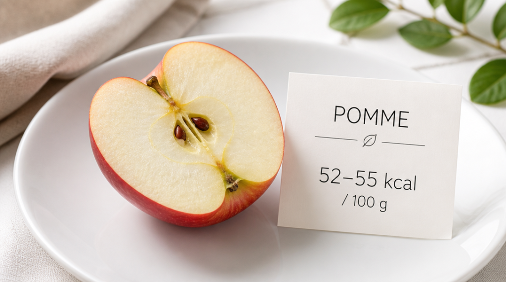 Repère calories pomme 100 g sur carte nutritionnelle