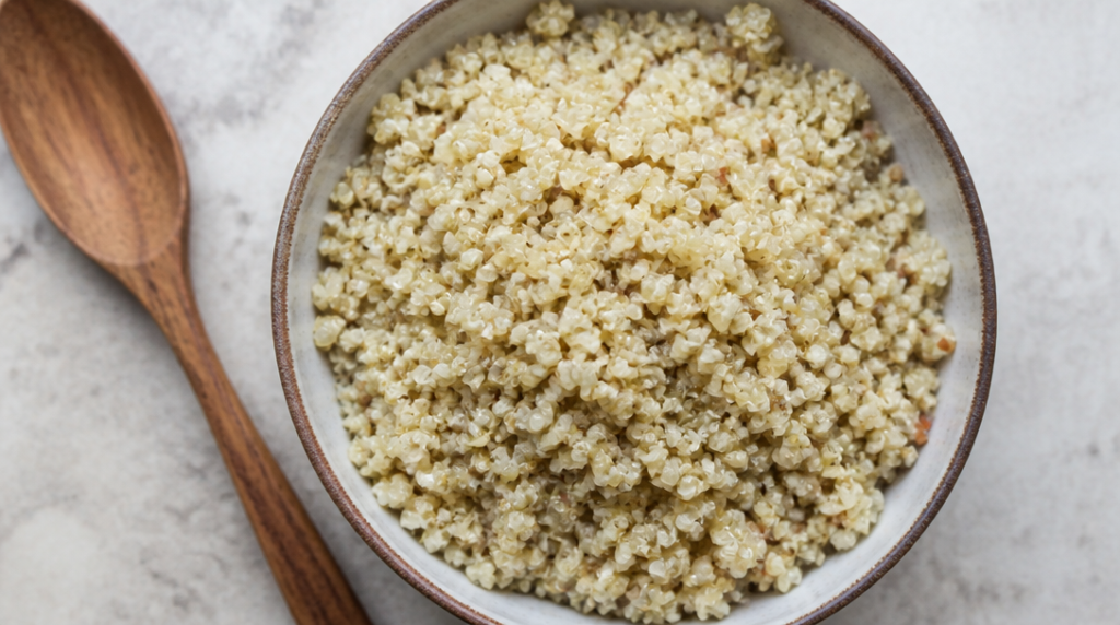 Bol de quinoa cuit, base céréalière protéinée