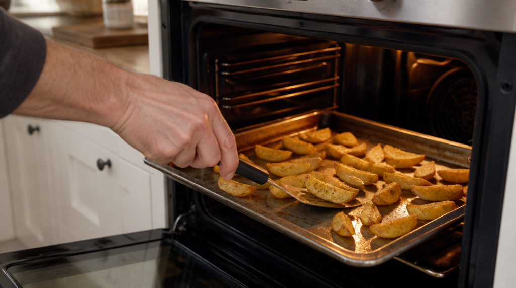 Retournement des quartiers sur plaque chaude pour une cuisson uniforme