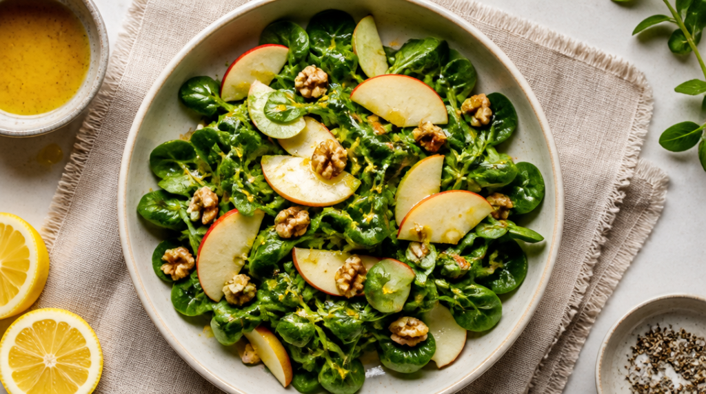 Salade de mâche pomme et noix, bien conserver