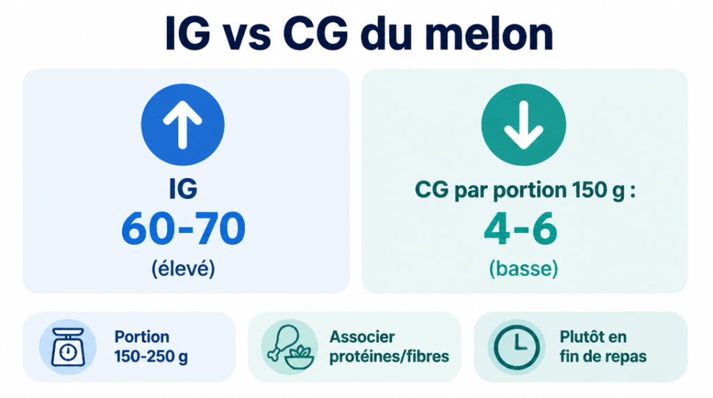 Schéma IG élevé et charge glycémique basse du melon