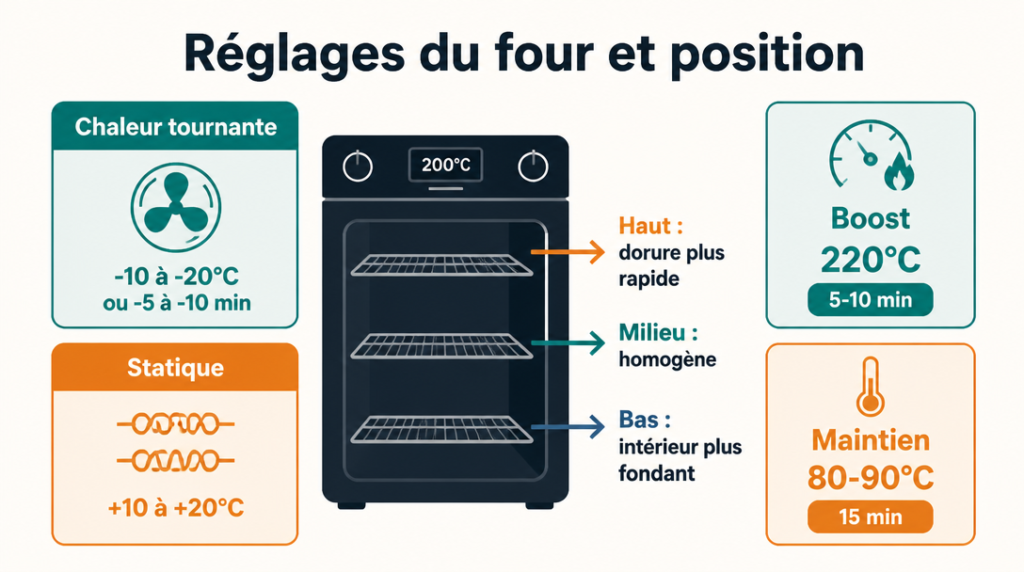 Schéma des équivalences de température et position de la grille du four