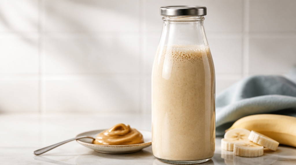 Smoothie protéiné maison banane et cacahuète, sans lactose