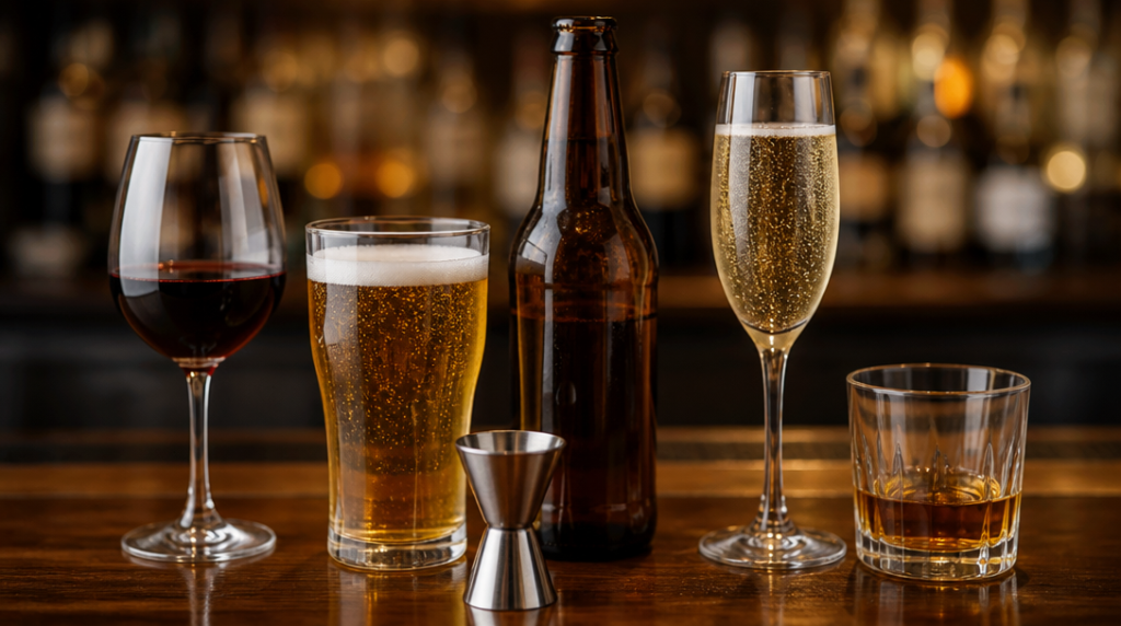 Verres 12-15 cl, bière 25-33 cl et whisky 3-4 cl avec doseur