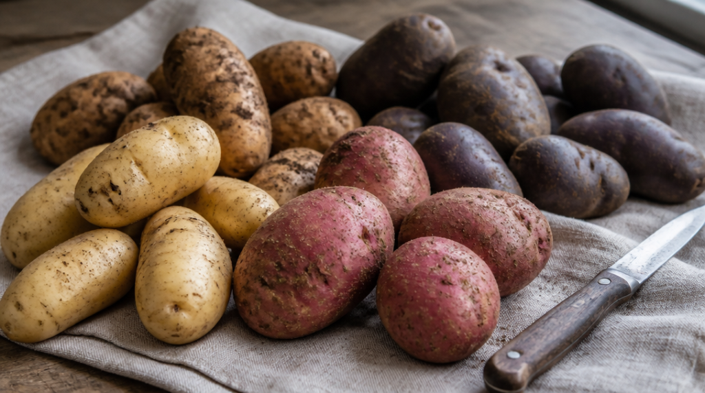 Pommes de terre Charlotte, Ratte et Amandine sur linge