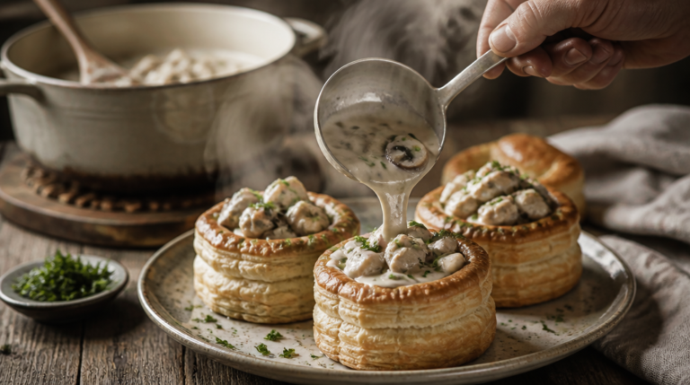 Recette de vol-au-vent de grand-mère, sauce crémeuse fumante
