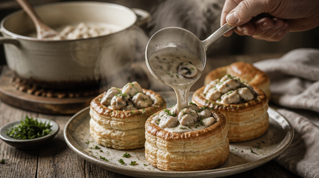 Recette de vol-au-vent de grand-mère, sauce crémeuse fumante