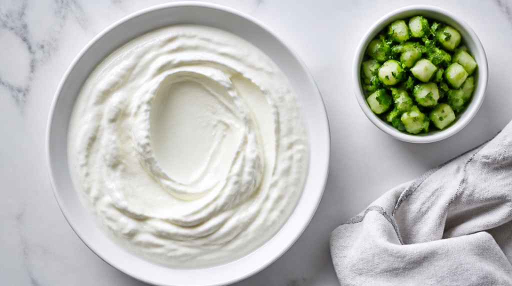 Bol de yaourt grec nature, portion protéinée