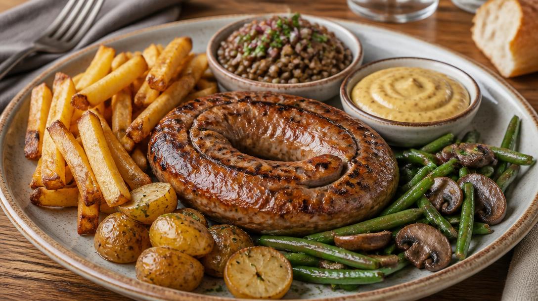 Assiette d’accompagnements pour andouillette aux garnitures variées