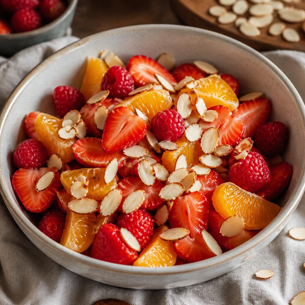 Amandes effilées sur fruits rouges