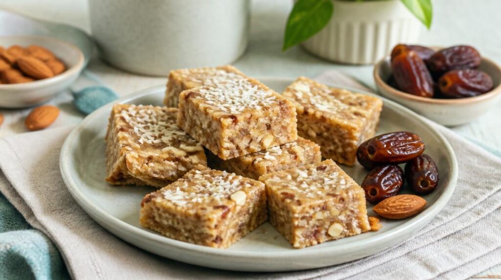 Barres protéinées vegan aux dattes, coco et amandes