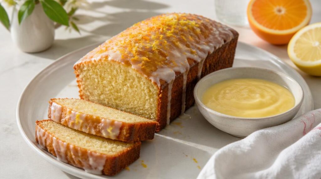 Cake aux agrumes avec crème anglaise vanille