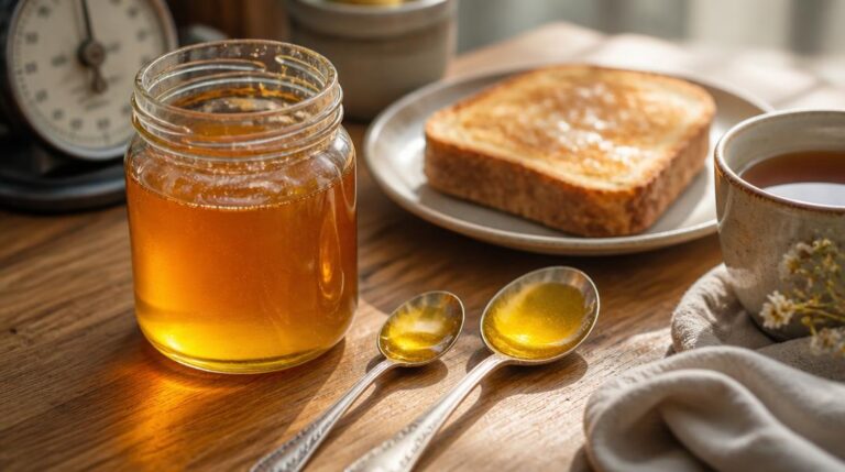 Cuillères de miel et calories dans le miel