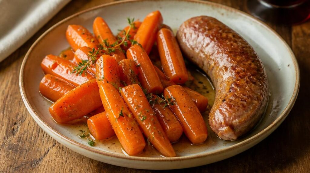 Carottes braisées au thym avec andouillette