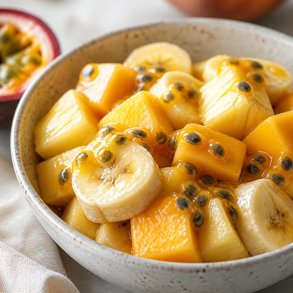 Coulis passion sur mangue et ananas