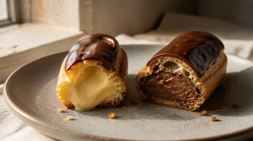 Crème et glaçage d'éclairs au chocolat