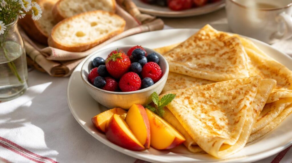 Crêpes fines avec salade de fruits