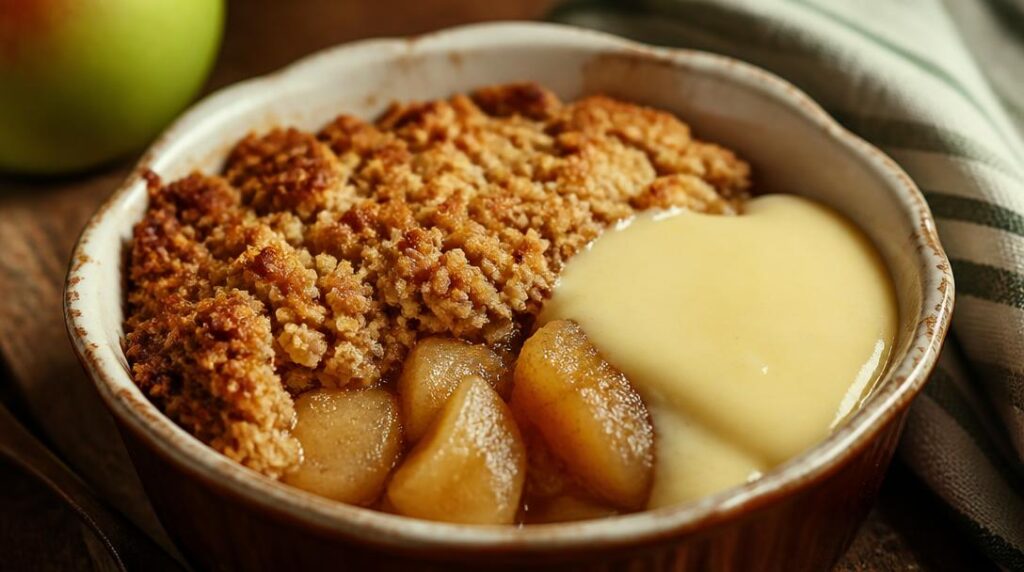 Crumble aux pommes avec sauce vanillée