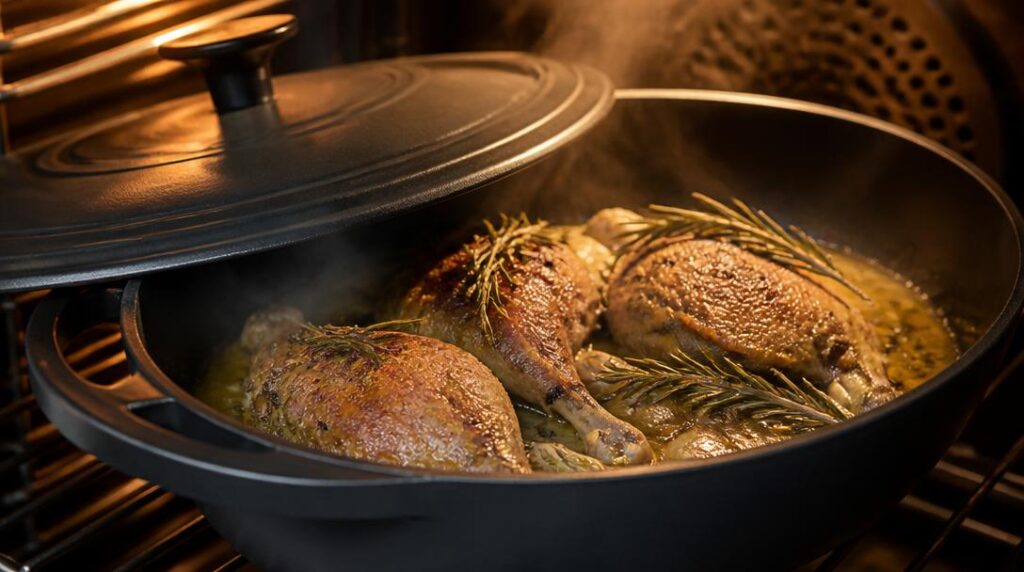 Cuisson douce de pintade moelleuse en cocotte