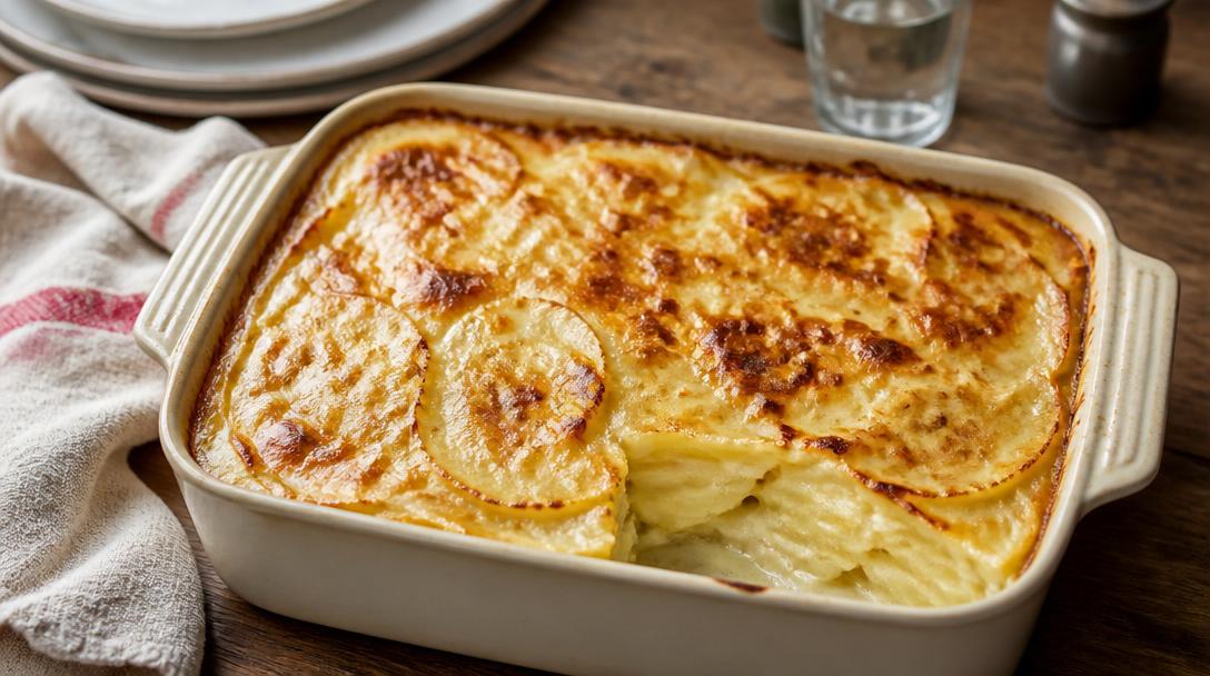 Cuisson du gratin dauphinois dans un plat doré