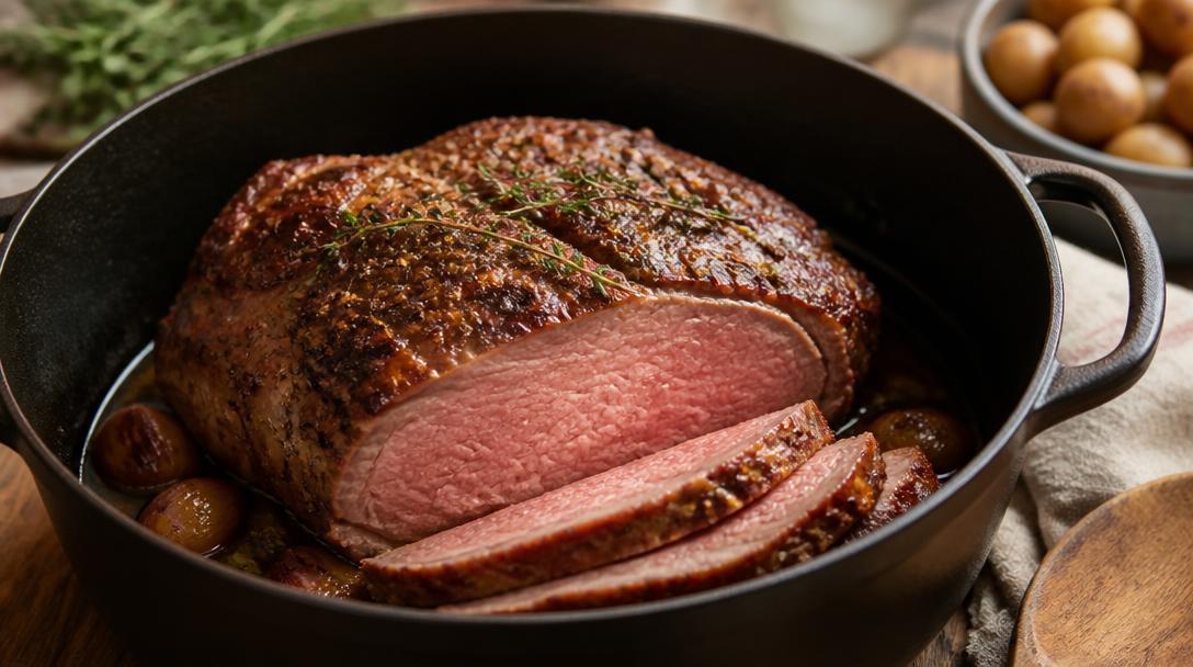 Cuisson du rosbeef en cocotte, viande rosée