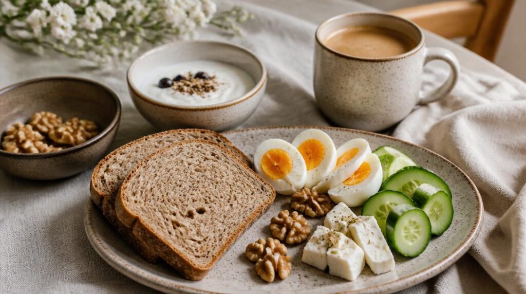 Pain complet riche en fibres dans un repas équilibré