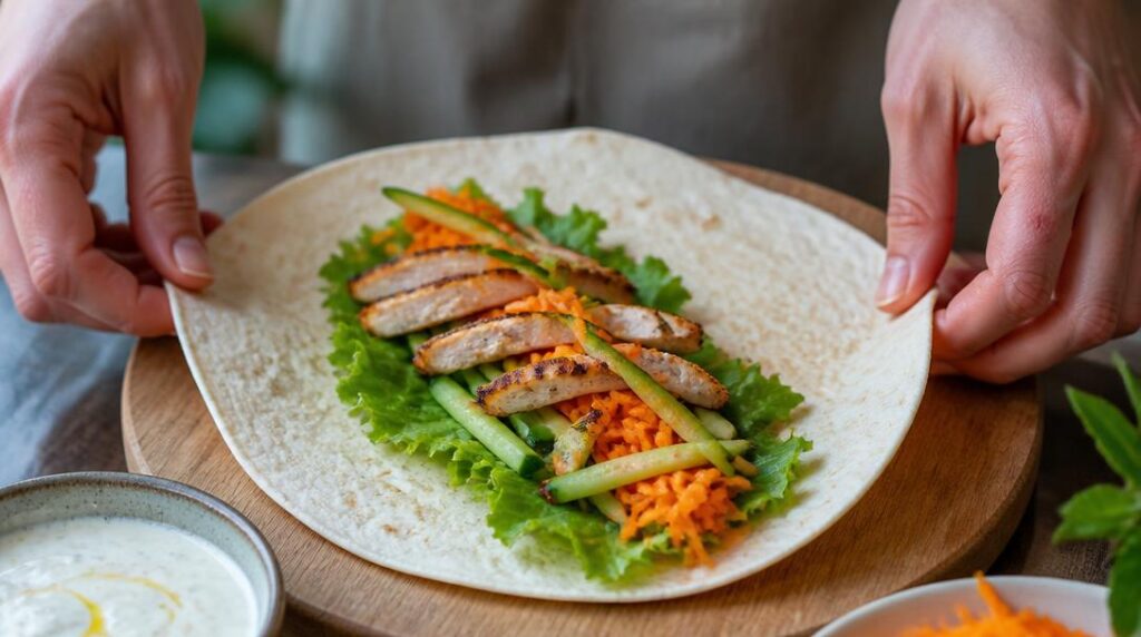Garniture de wrap poulet protéiné aux crudités