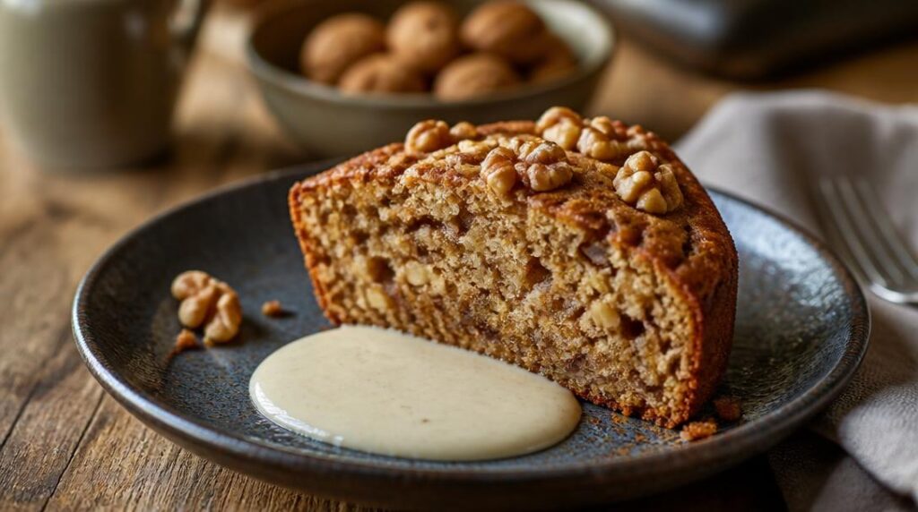 Gâteau aux noix avec crème anglaise