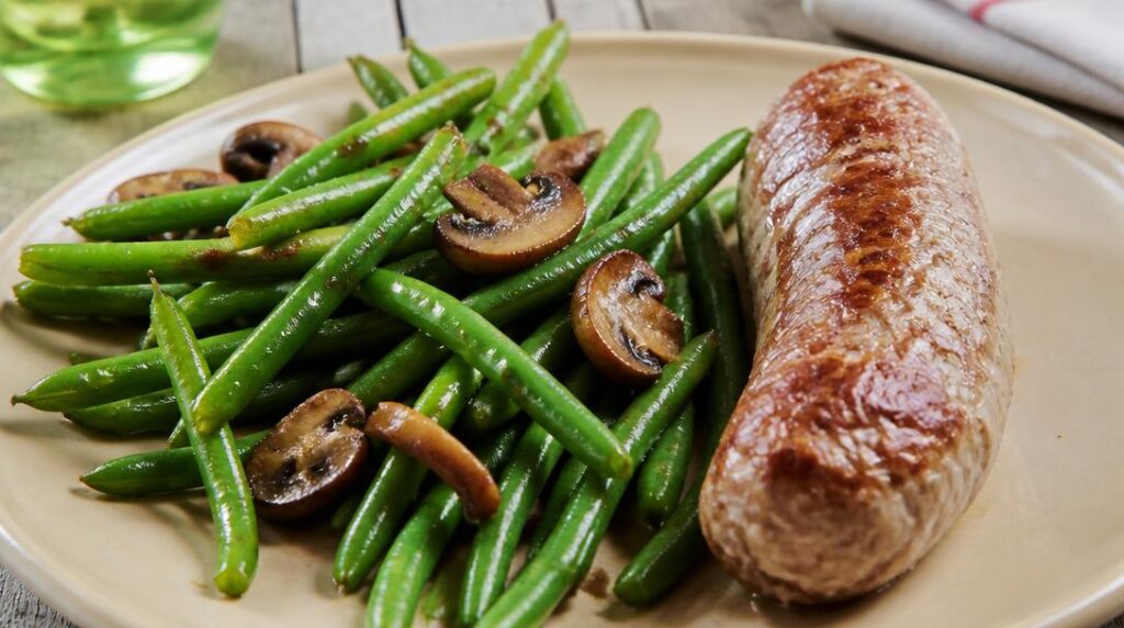 Haricots verts aux champignons pour andouillette