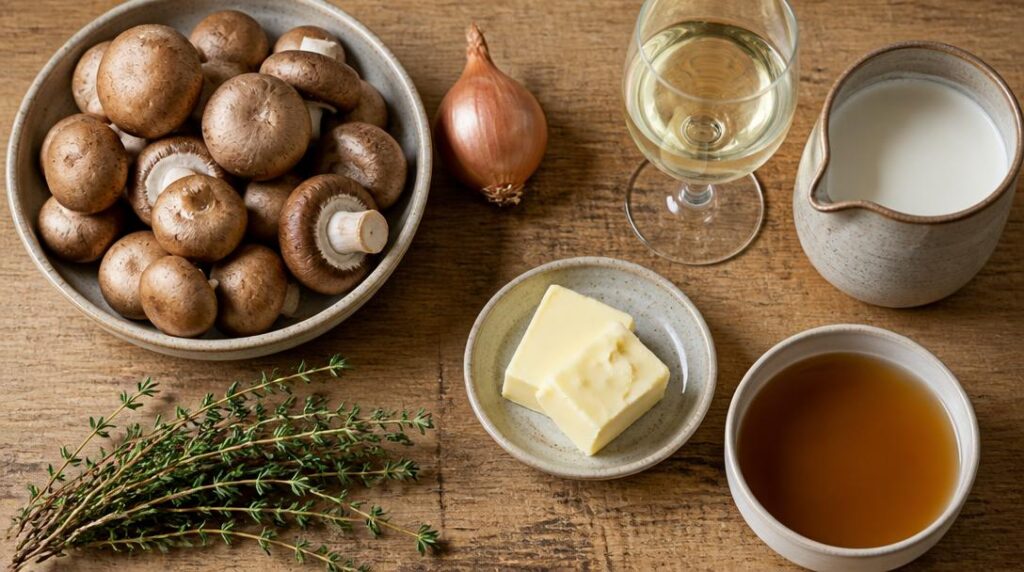 Champignons, crème et échalote pour sauce au veau