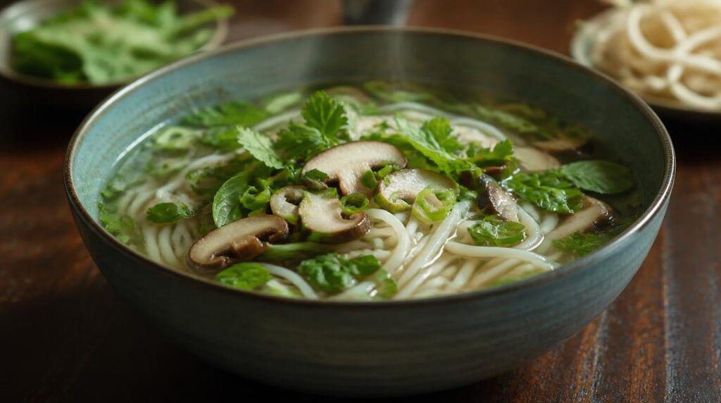 Nouilles de riz en soupe dans un bouillon chaud