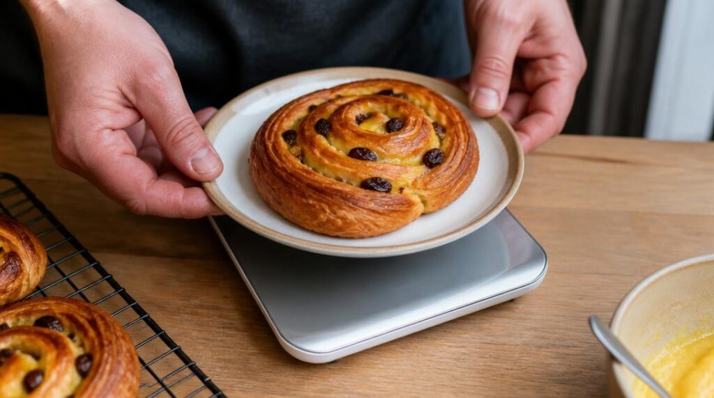 Poids d'un pain aux raisins sur balance de cuisine
