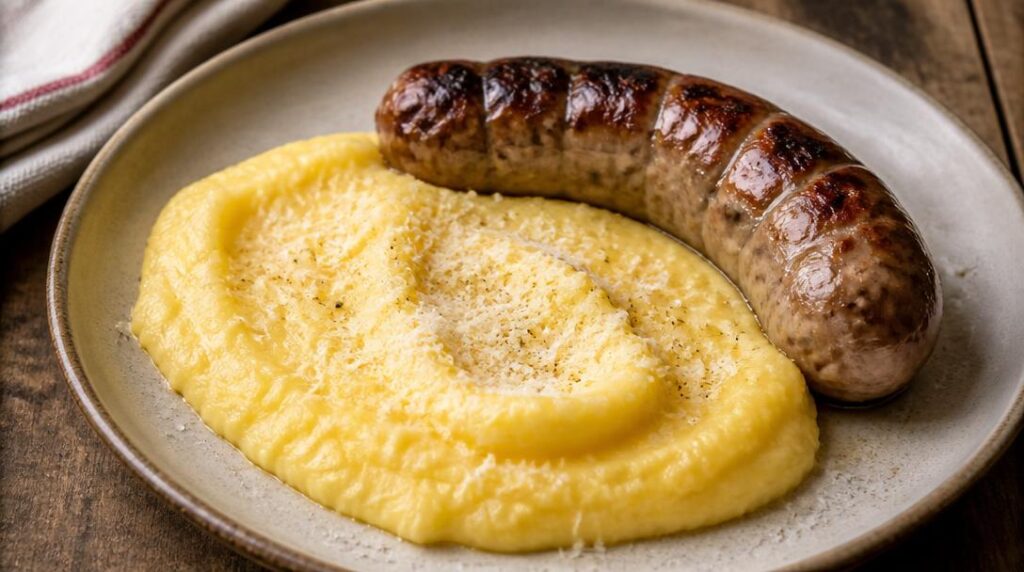 Polenta crémeuse au parmesan avec andouillette