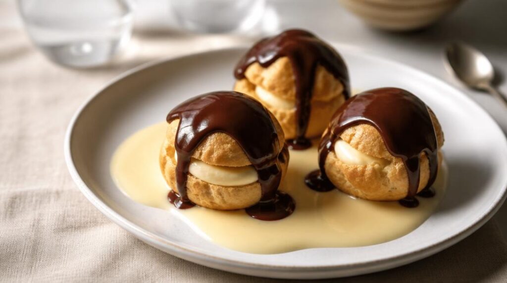 Profiteroles au chocolat avec crème anglaise