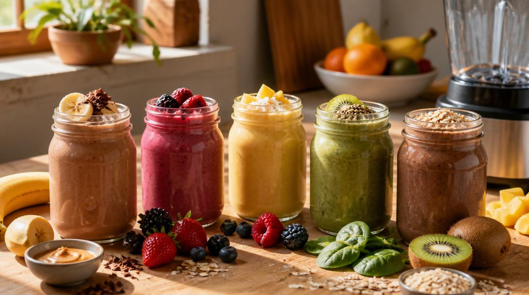 Cinq recettes de smoothies protéinés colorées