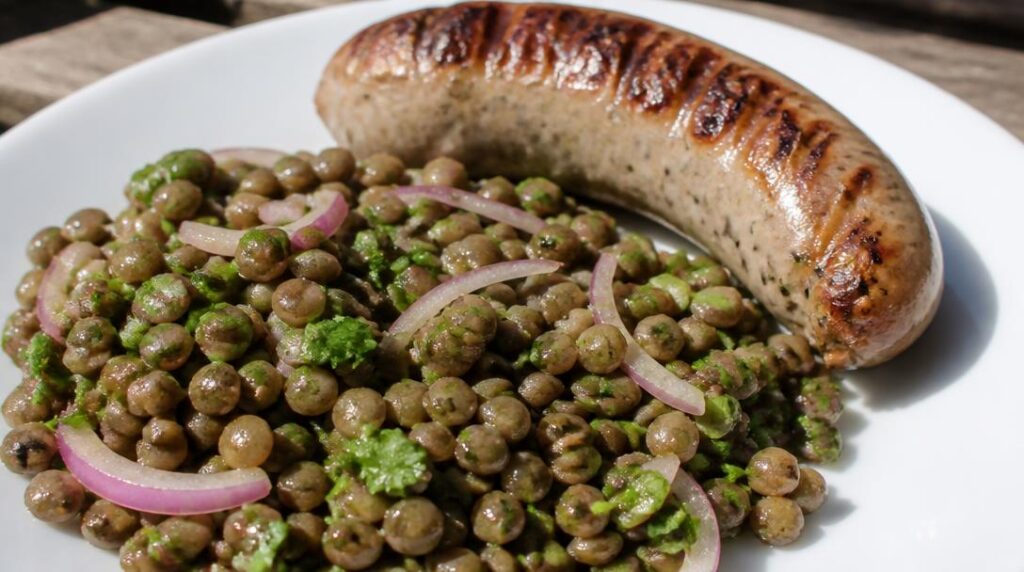 Salade de lentilles vinaigrée avec andouillette
