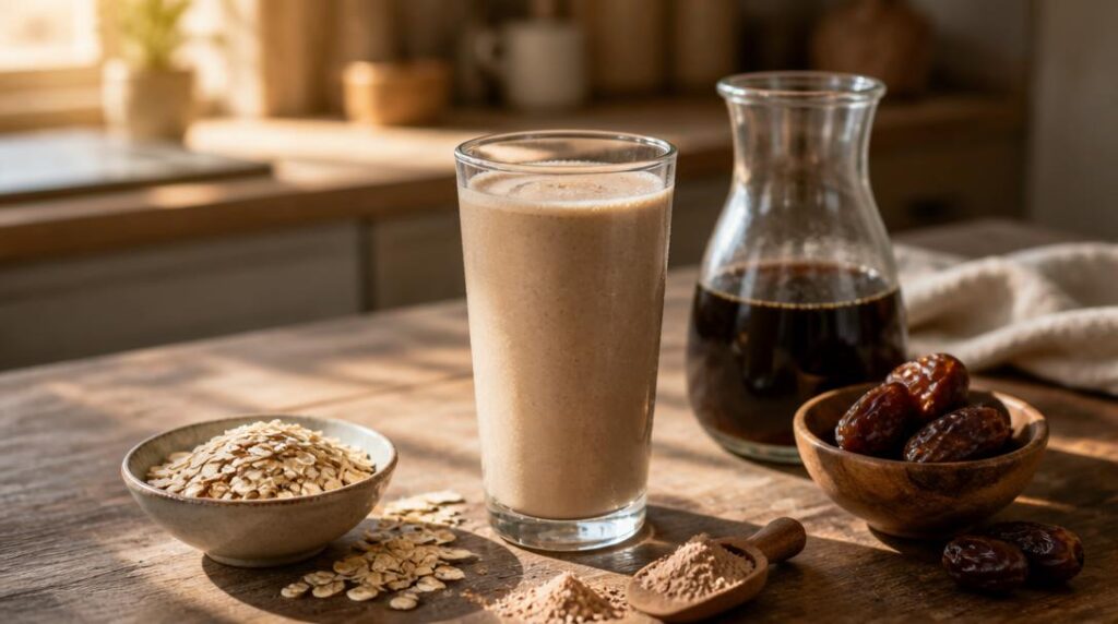 Shaker de whey café caramel et flocons d’avoine