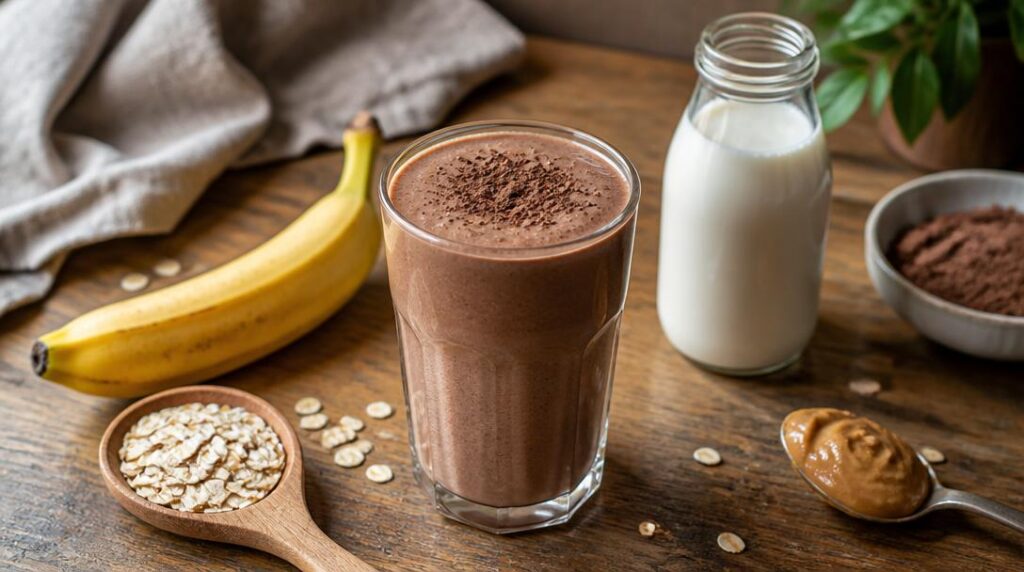 Smoothie protéiné vegan banane avoine chocolat