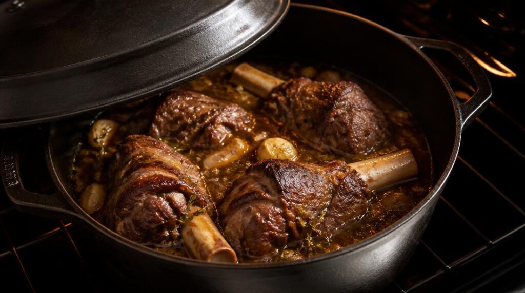Souris d'agneau en cocotte avec jus parfumé